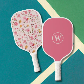 Palas De Pickleball Pink Floral Monogram 