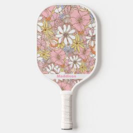 Palas De Pickleball Pink Floral Pattern Personalized Name Cute