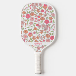 Palas De Pickleball Pink Floral Pattern Personalized Name Cute