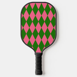 Palas De Pickleball Pink Green Harlequin Checkered Design 