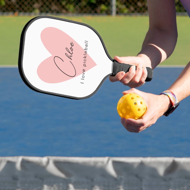 Palas De Pickleball Pink Heart I Love Pickleball Custom Name (in situ)