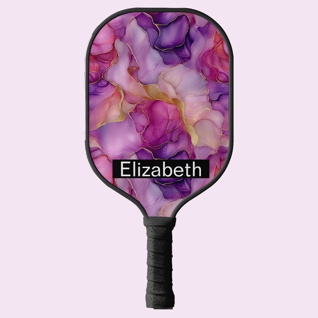 Palas De Pickleball Pink, Purple and Gold Alcohol Ink Personalized (Subido por el creador)