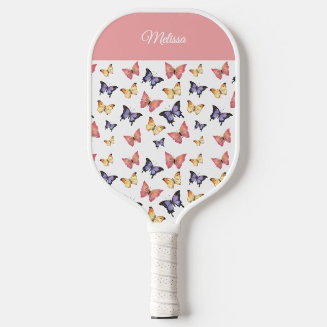 Palas De Pickleball Pink Purple Butterflies Monogram Custom Name (Anverso)