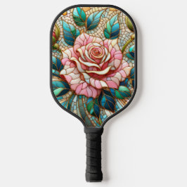 Palas De Pickleball Pink Roses Stained Glass Mosaic