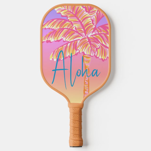Palas De Pickleball Pink Tropical Sunset Palm Tree Aloha Outdoor (Anverso)