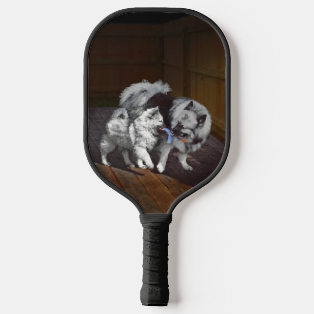 Palas De Pickleball Pintado Keeshond Playtime - Arte Perro Original. (Reverso )