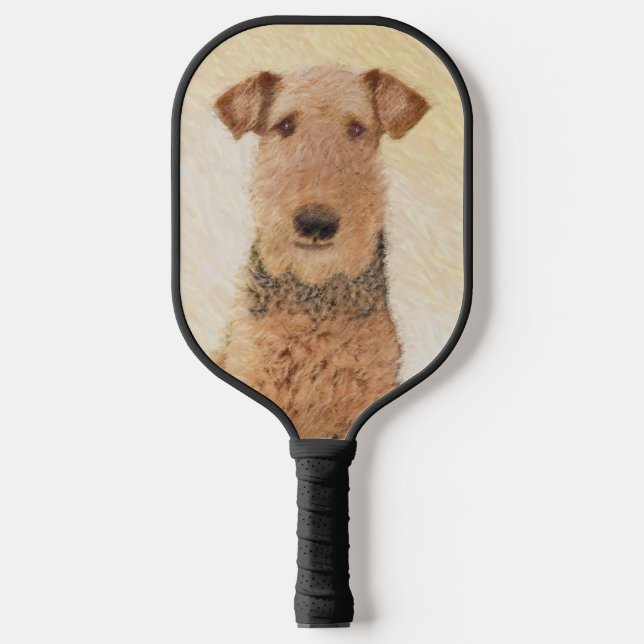 Palas De Pickleball Pintura de Airedale Terrier - Arte original y boni (Anverso)