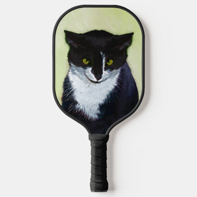 Palas De Pickleball Pintura de gatos de Tuxedo - Arte de gatos origina (Anverso)