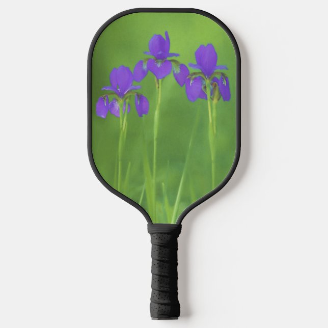 Palas De Pickleball Pintura de iris morado - Arte de flores original (Anverso)