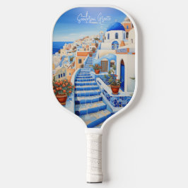 Palas De Pickleball Pintura de la isla de Santorini Grecia | Arte de v