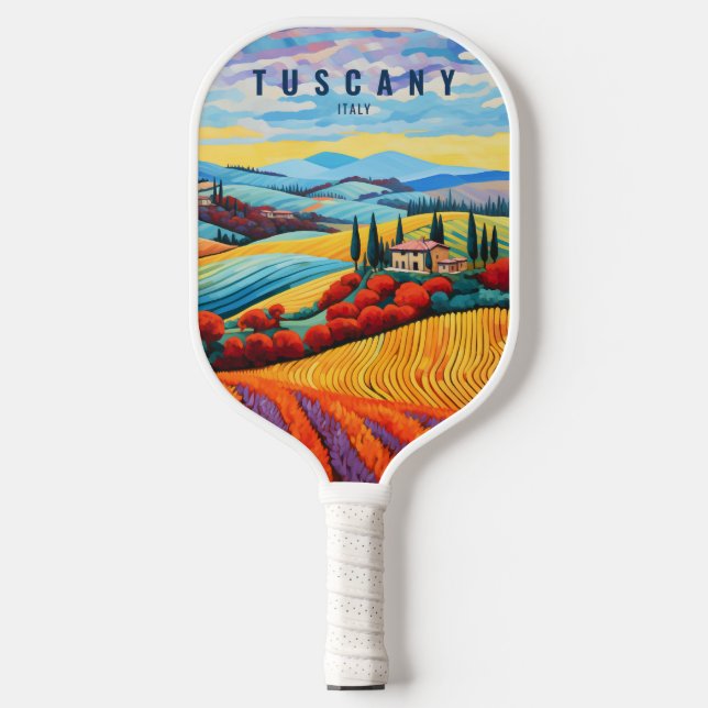 Palas De Pickleball Pintura de la Toscana al atardecer | Arte de viaje (Anverso)