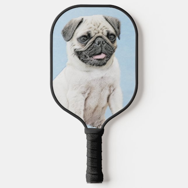 Palas De Pickleball Pintura de pug - Arte de perro original lindo (Anverso)