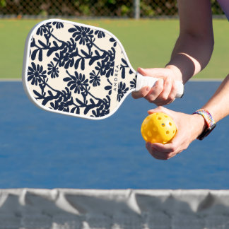 Palas De Pickleball Pintura floral azul moderna con nombre personaliza