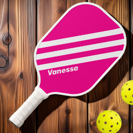 Palas De Pickleball Piruleta Rosa Retro Tres Rayas con Nombre