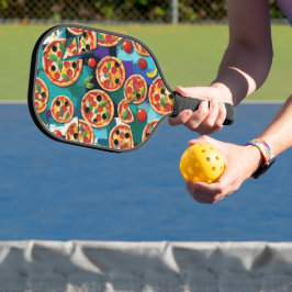 Palas De Pickleball Pizza Pepperoni Abstracta En Fondo De Color Azul