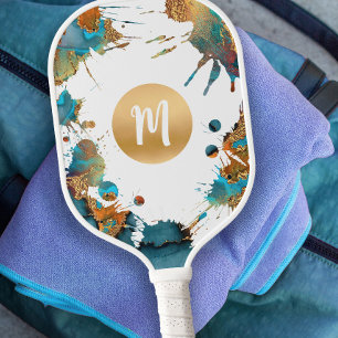 Palas De Pickleball Placa Naranja turquesa dorada de color acuático mo