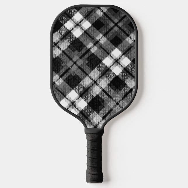 Palas De Pickleball Plaid Check Tartan Black White Farmhouse Moderno (Anverso)
