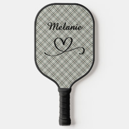 Palas De Pickleball Plaid Greens and Beige Heart Pickleball Paddle