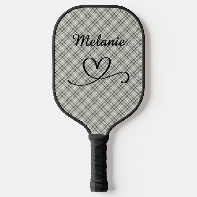Palas De Pickleball Plaid Greens and Beige Heart Pickleball Paddle (Anverso)