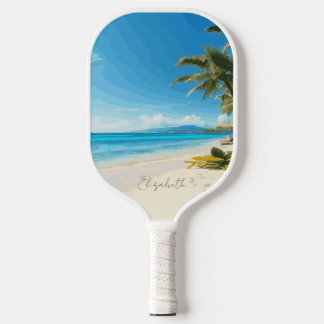 Palas De Pickleball Playa Tropical con Palmeras y Arena