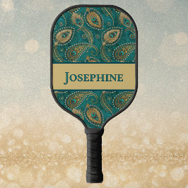 Palas De Pickleball Pluma de pavo real Paisley Verde azulado Dorado No