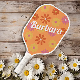 Palas De Pickleball Poder de flor retro de nombre personalizado
