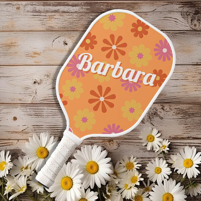 Palas De Pickleball Poder de flor retro de nombre personalizado (Subido por el creador)