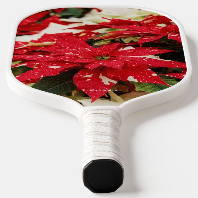 Palas De Pickleball Poinsettias florales blancas rojas festivas (Distribución)