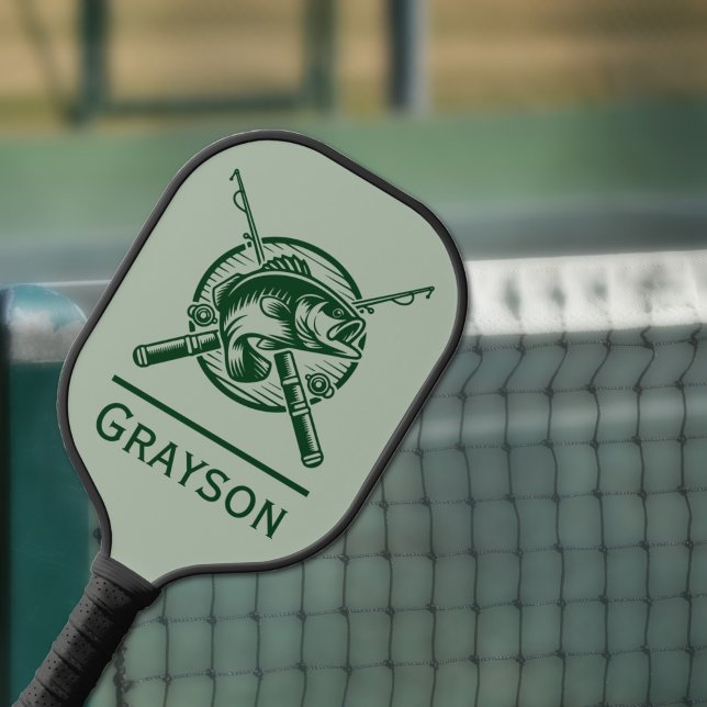 Palas De Pickleball Polo y pescado verde personalizado (Green Fisherman Poles and Fish Personalized Pickleball Paddle)