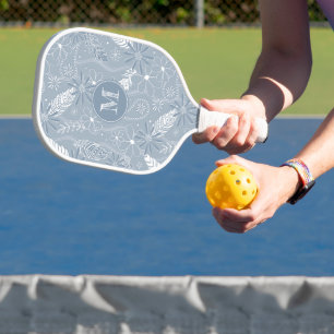 Palas De Pickleball polvoriento azul boho plumas flores paislies monog