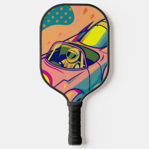 Palas De Pickleball Pop Art Astronaut Driving Rocket Car