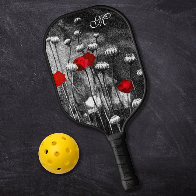 Palas De Pickleball Poppies blancos negros Flores rojas Personalizado  (Subido por el creador)