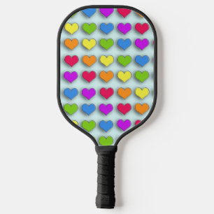 Palas De Pickleball Poppin Retro Hearts Divertido Patrón Arcoiris