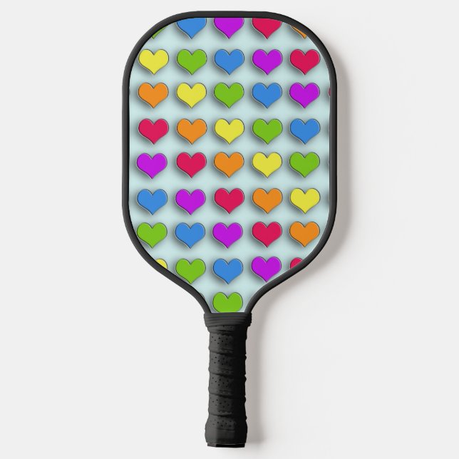 Palas De Pickleball Poppin Retro Hearts Divertido Patrón Arcoiris (Reverso )