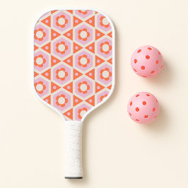 Palas De Pickleball Potencia de flor retro rosa y geométrica Naranja