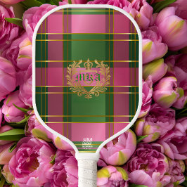 Palas De Pickleball Preppy Elegante de Cuadros Rosa y Verde