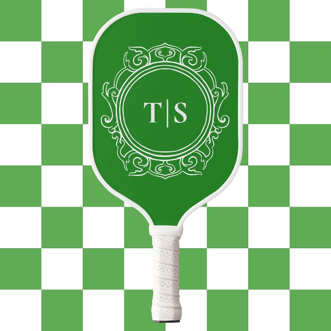 Palas De Pickleball Preppy Green Ornate Classic Monogram (Preppy Green Ornate Classic Monogram Pickleball Paddle)