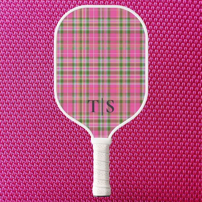 Palas De Pickleball Preppy Pink Plaid Monogram Girly Tartan (Preppy Pink Plaid Monogram Girly Tartan Pickleball Paddle
)