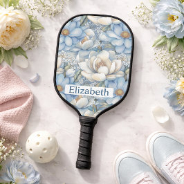 Palas De Pickleball Pretty Blue Magnolia and Peony Personalized