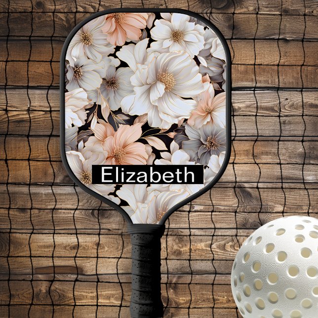 Palas De Pickleball Pretty Peach and White Peony Personalized (Subido por el creador)