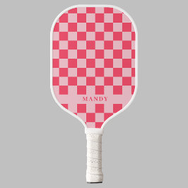 Palas De Pickleball Pretty Pink Chic Checkerboard Custom Name