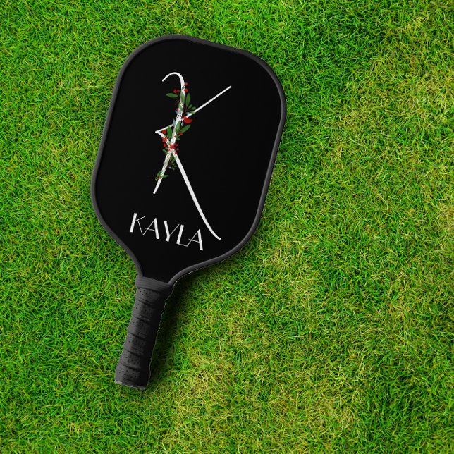 Palas De Pickleball Primer monograma K rojo floral abuela negra (Subido por el creador)
