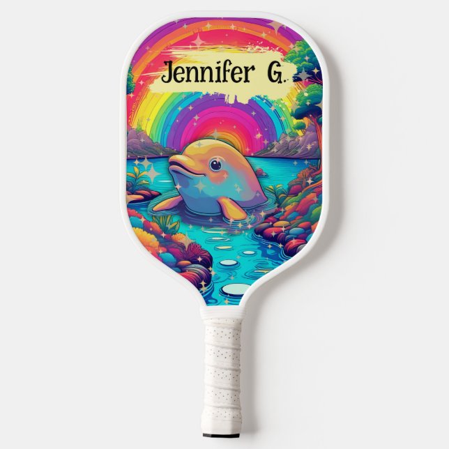 Palas De Pickleball Psychedelic Dolphin Joy – Rainbow Water Scene (Reverso )