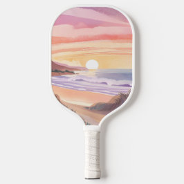 Palas De Pickleball Puesta de sol del mar rosado | Pintura en acuarela