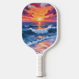 Palas De Pickleball Puesta de sol en el océano olas de playa acuarela