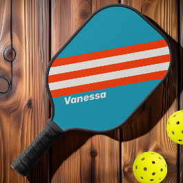 Palas De Pickleball Puesta de sol retro oleada de rayas con nombre