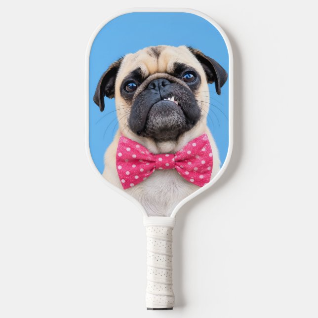Palas De Pickleball Pug con lazo rosa (Anverso)