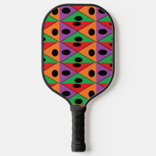 Palas De Pickleball Punto de polka negro sobre formas coloridas
