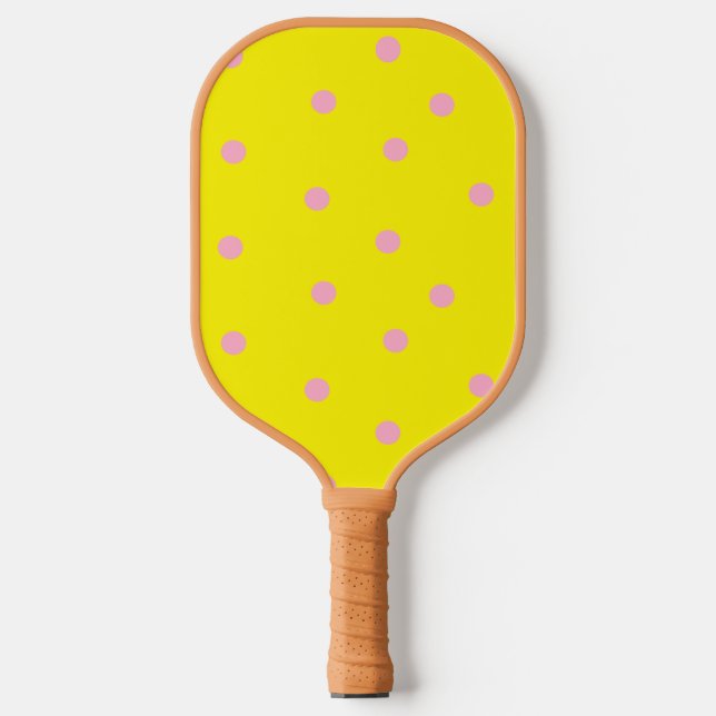 Palas De Pickleball Punto de polka rosa sobre amarillo (Anverso)
