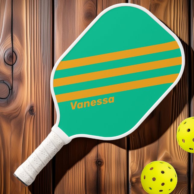 Palas De Pickleball Puntuación tropical retro tres bandas con nombre (Subido por el creador)